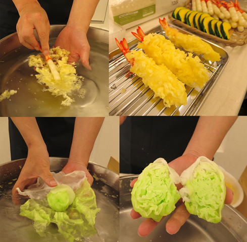コトコト＋『食品サンプルの天ぷら作り』エビと野菜の天ぷら＋レタス づくり