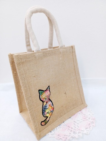 【にゃんカル】インド刺繍リボンで作る「あなただけの猫ジュートバッグ」〈初心者さんにも〉