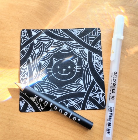 【にゃんカル】お子さま対象｜キラキラペンで描くネコのゼンタングル