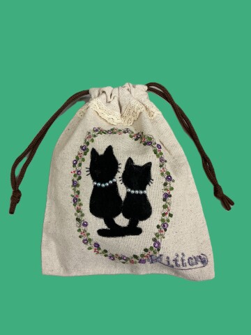 【にゃんカル～JEUGIA猫まつり～】トールペイント～巾着ポーチ～