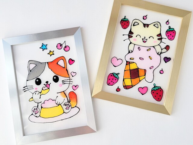 【にゃんカル】猫ちゃんのステンドグラス風ディンプルアート