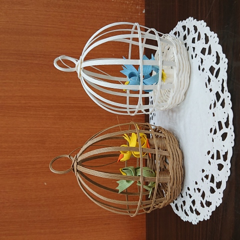 クラフトバンドで　かわいい鳥とかご作り