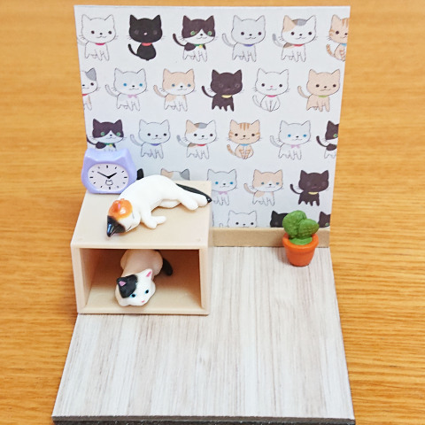 【にゃんカル　JEUGIA猫まつり】ジオラマリウム講座より　ミニチュアハウスを作ろう～♪※猫のフィギュア付