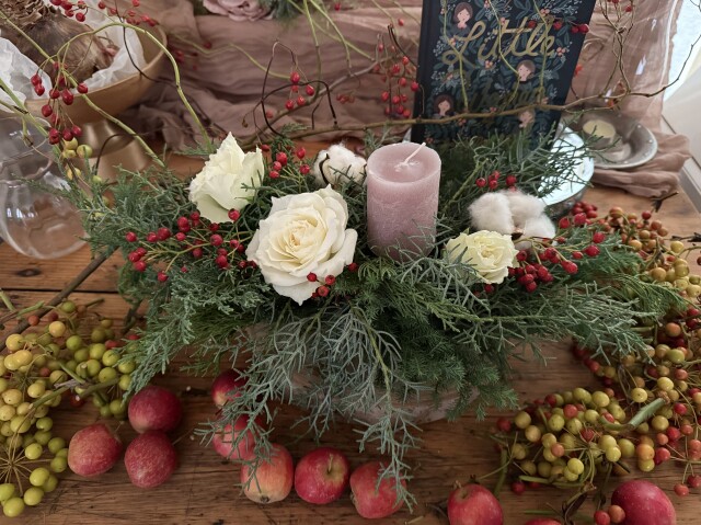 Xmas フレッシュフラワーのキャンドルアレンジ