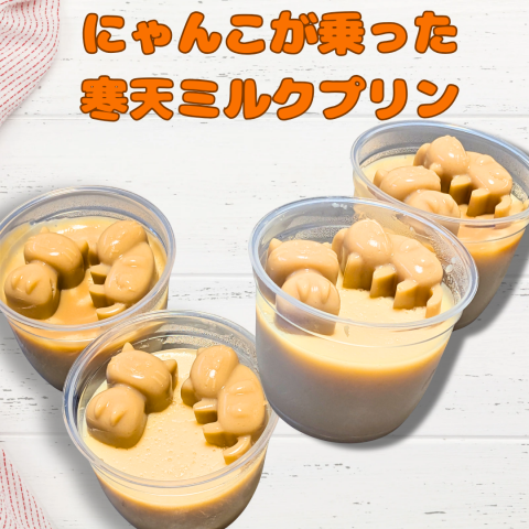夏休みワークショップ「洋菓子ワークショップ【にゃんこが乗った寒天ミルクプリン】作り」